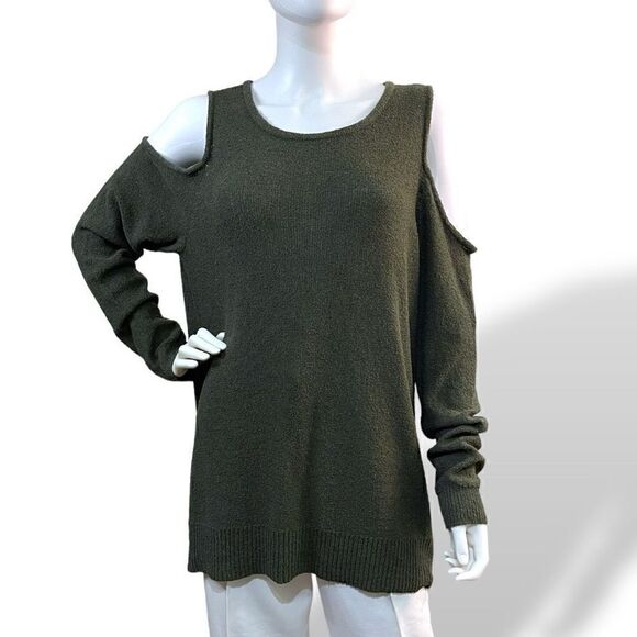 Torrid Olive Green Cold Shoulder Lace Up Long Sleeve Sweater Sz 2X - Picture 2 of 13